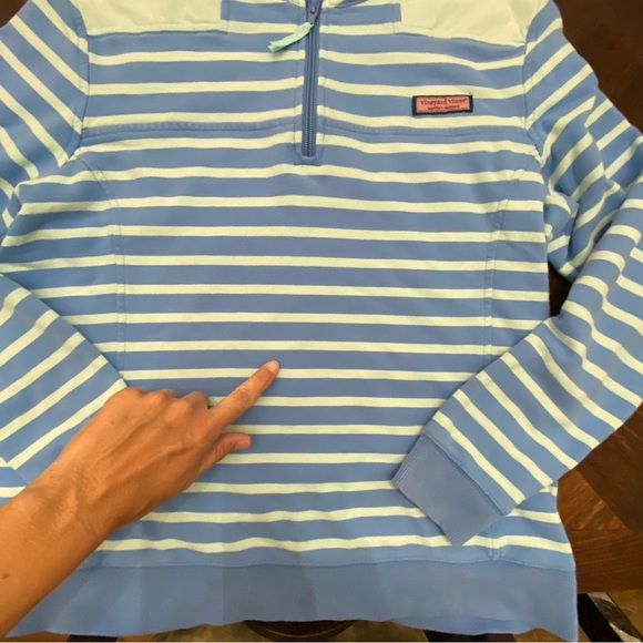 Vineyard Vines Woman’s Blue Striped Quarter Zip Sweatshirt Medium - Picture 8 of 8